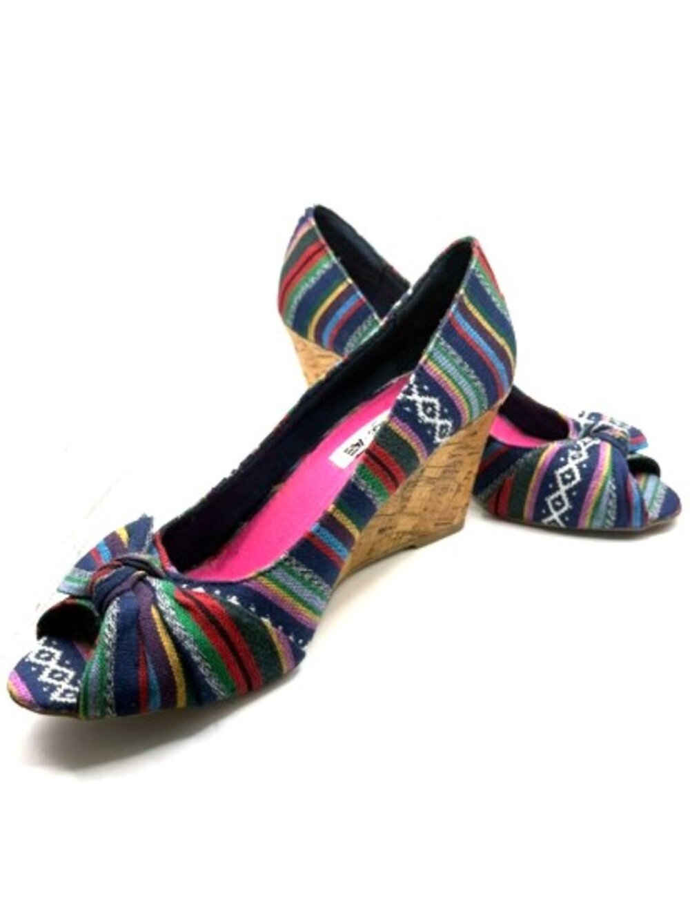 American Eagle by Payless Boho Woven Peep Toe Cork Wedges Size 8 - Picture 1 of 12